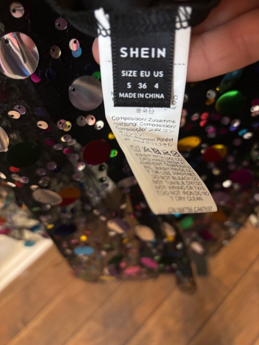 SHEIN Black Sequin Mini Dress with Multicolor Discs - Picture 6 of 6